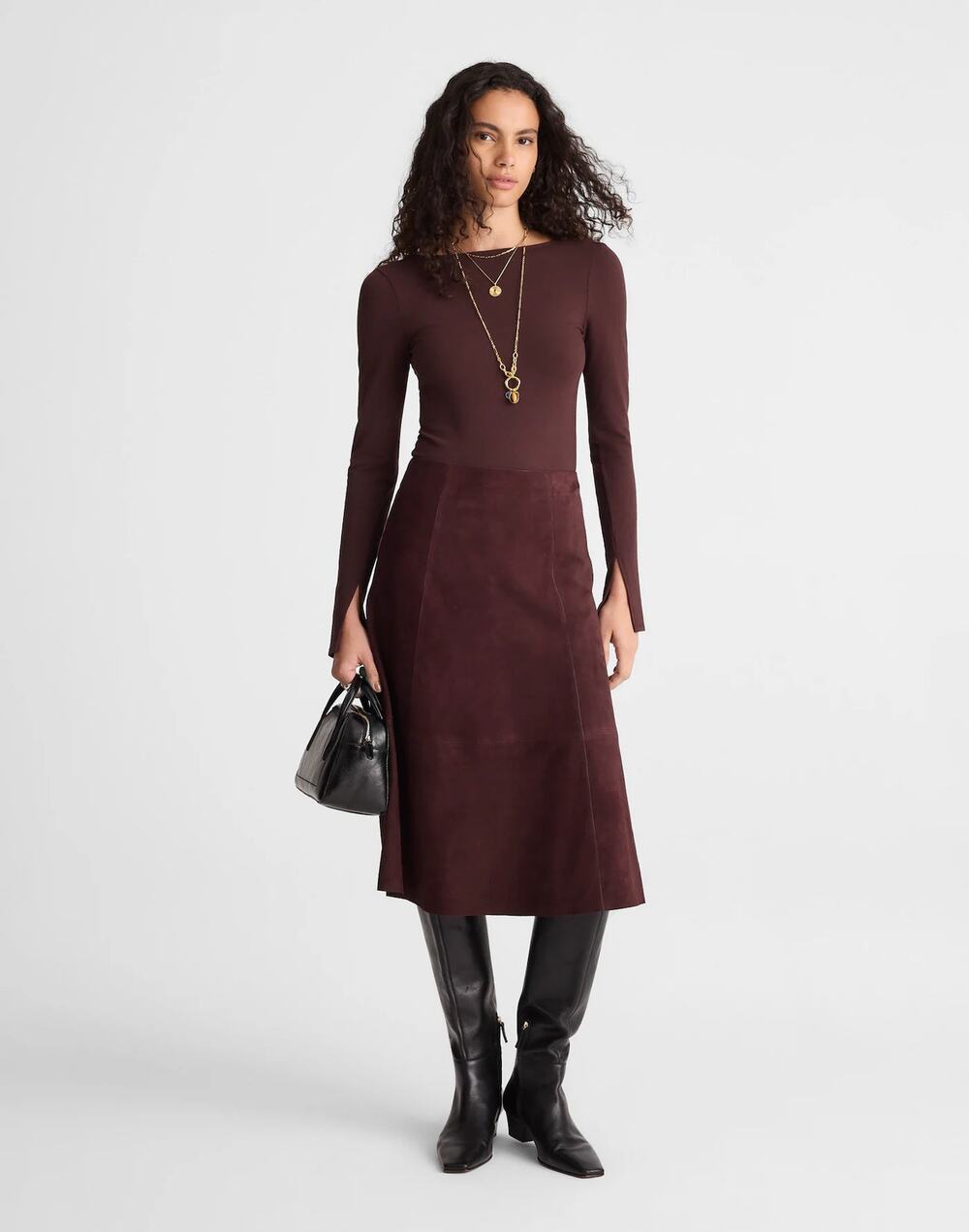 NWT Madewell Seamed Midi Skirt in Suede in Deep Plum Size 00
